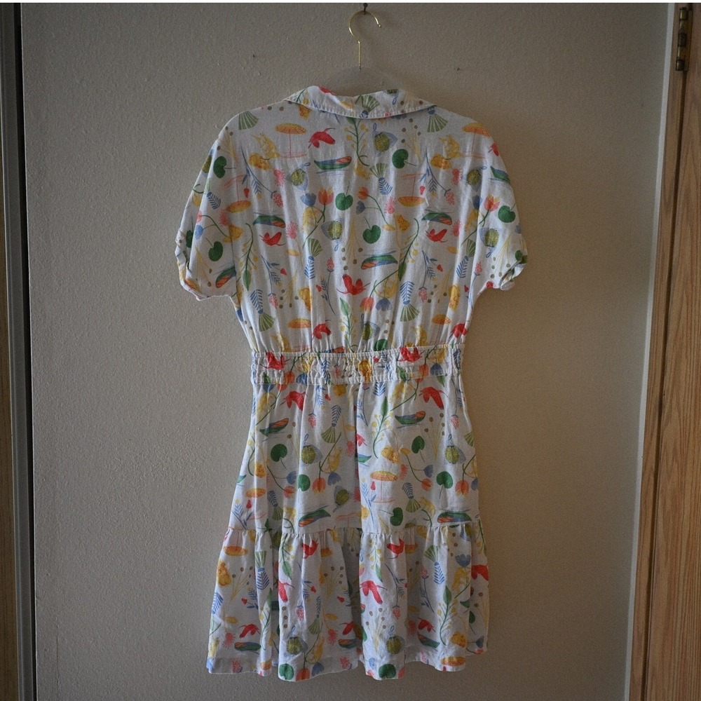 Cynthia Rowley Floral Botanical Linen Blend Shirt Dress White Small Short Sleeve - Picture 2 of 2